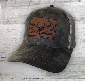 HD Big Buck - Dri Duck - Lonestar genuine Leather rawhide Patch - Camo Covert Trucker Cap